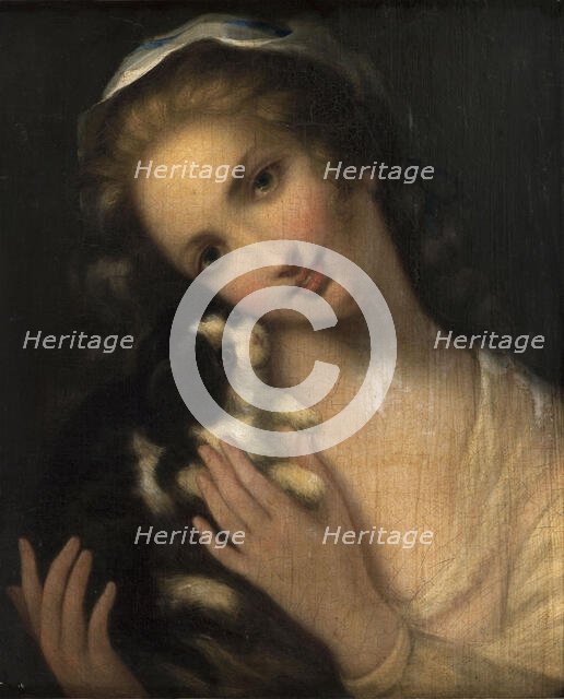 Young woman with cat. Creator: Unknown.