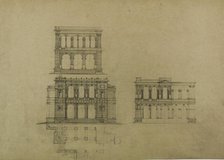 Design Projects, Building Elevation Studies and Plan, c. 1860-1870. Creator: Carl J Furst.