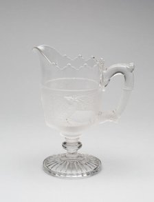 Westward Ho!/Pioneer pattern cream pitcher, c. 1876. Creator: Gillinder & Sons.