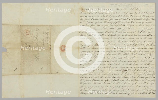 Letter to Samuel Fox from Giles Saunders regarding the slave trade, March 9, 1847. Creator: Giles Saunders.