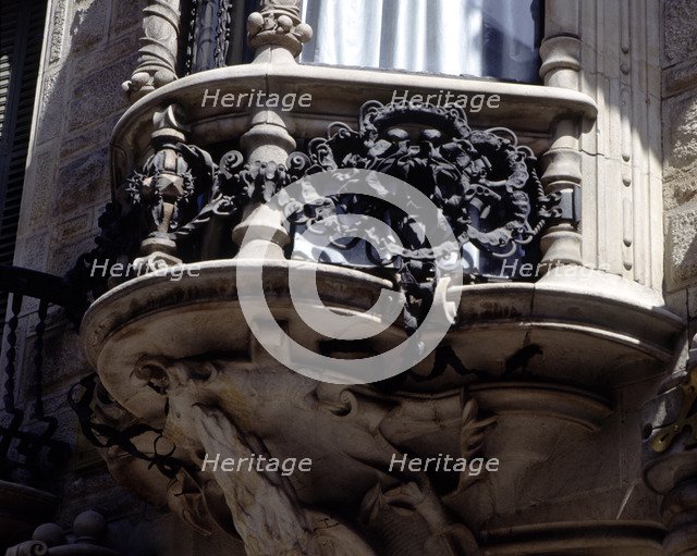 Detail of a balcony of the house 'Can Calvet', at Caspe Street in Barcelona, 1898-1900, designed …