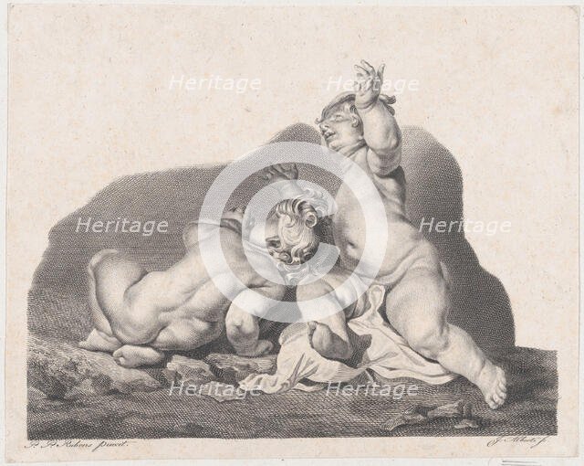 Two children lying on the ground, one seen from behind, 19th century., 19th century. Creator: Anon.