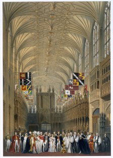 Queen Victoria and Prince Albert at a service in St George's Chapel, Windsor Castle, 1838. Artist: James Baker Pyne
