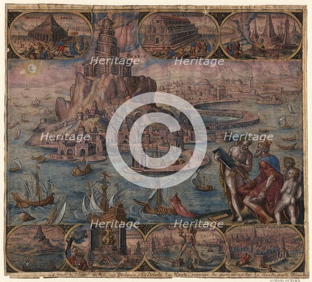 The Lighthouse at Alexandria (from the series The Eighth Wonders of the World) After Maarten van Heemskerck, 1572. Artist: Galle, Philipp (1537-1612)