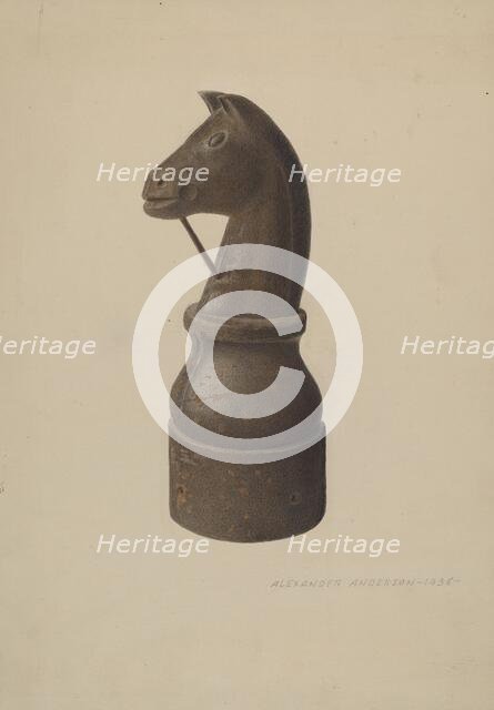 Horse Head Hitching Post, 1938. Creator: Alexander Anderson.