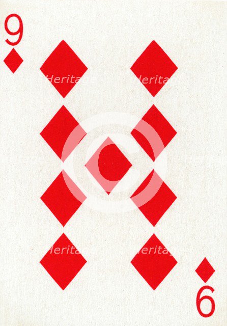 9 of Diamonds from a deck of Goodall & Son Ltd. playing cards, c1940. Artist: Unknown.