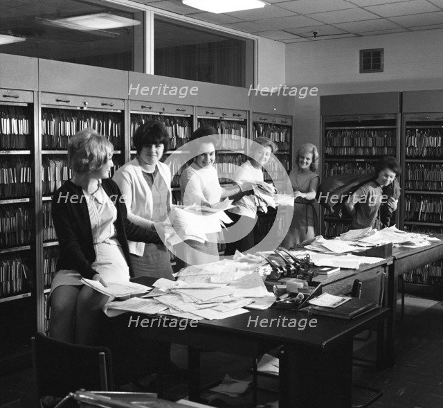 Female workers in the filing and postal room, Stanley Tools works, Sheffield, South Yorkshire, 1967. Artist: Michael Walters
