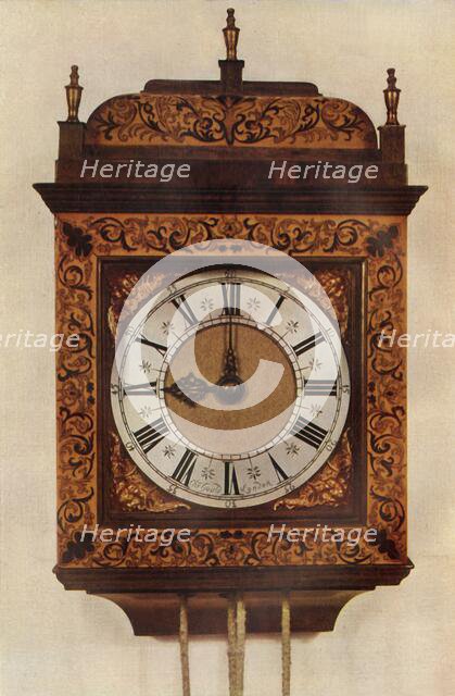 'Thirty-Hour Striking Hanging Clock in Inlaid Marqueterie Case', 1947. Creator: Unknown.