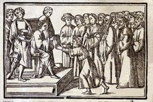  'Epigrams' by Marcus Valerius Martial, engraving representing Martial delivering a copy of his w…