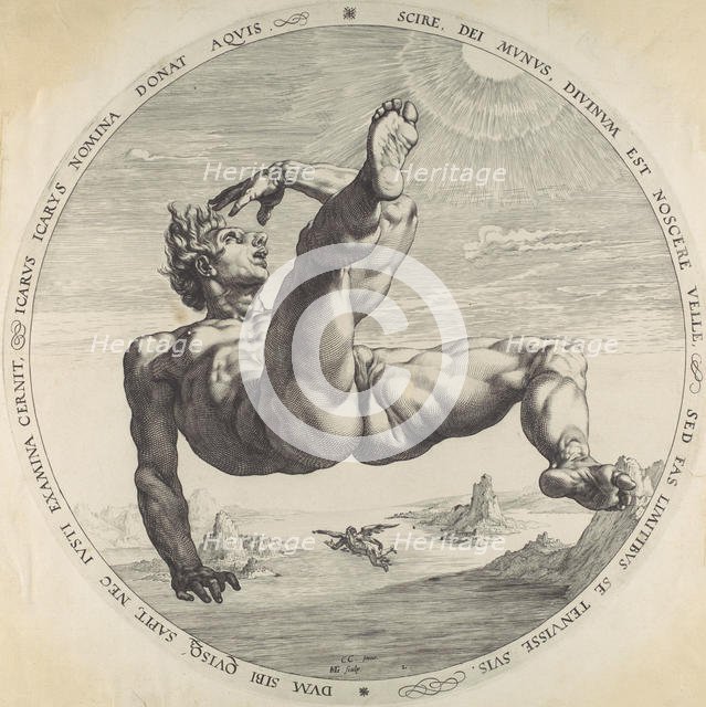 Icarus, from The Four Disgracers, 1588., 1588. Creator: Hendrik Goltzius.