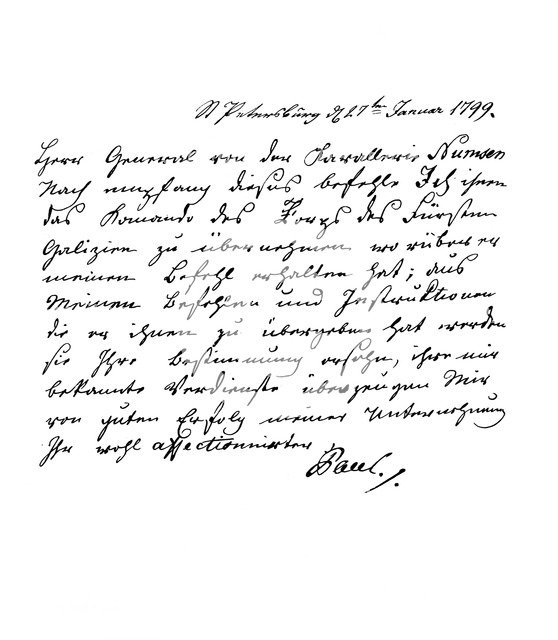 Letter by Paul I, Emperor of Russia, to General Numsen, 1799 (1865).Artist: Frederick George Netherclift