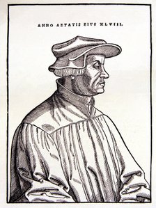 Verico Zwingli (1484-1531), Swiss humanist and reformer in an engraving of the age.