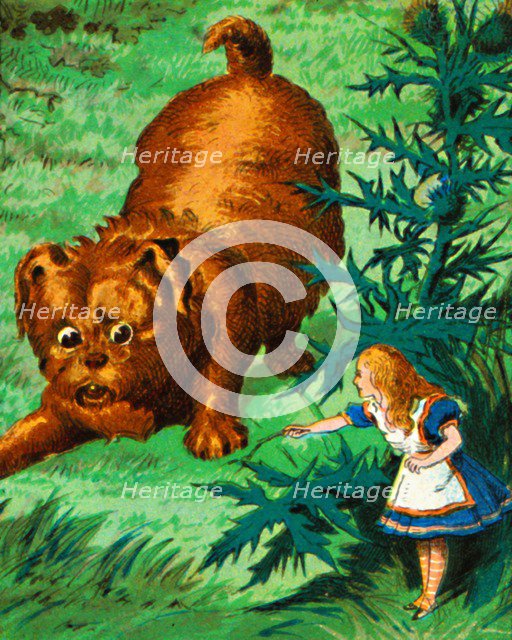 'Alice meets a very large puppy', c1900. Artist: Unknown.