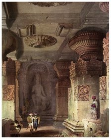 Interior of a cave temple, Ellora, Maharashtra, India, 19th century (1956). Artist: Unknown