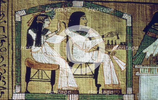 An image on an Egyptian papyrus of draughts-playing, Ani's Book of the Dead (sheet 7). Artist: Unknown