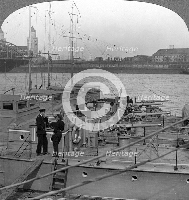 Flotilla of motor boats on the Rhine, c1918-1919.Artist: Realistic Travels Publishers