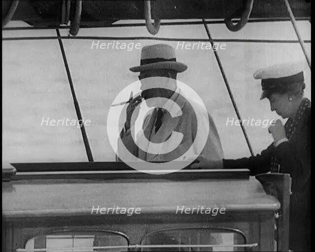 King George V on the Deck of the Royal Yacht Accompanied by Male and Female Civilians, 1926. Creator: British Pathe Ltd.