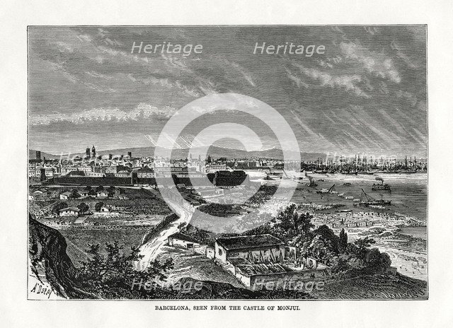 'Barcelona, seen from the Castle of Monjui', Spain, 1879. Artist: Laplante