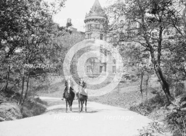 Ederheimer, Mr., and Arnold Genthe, on horses, between 1926 and 1942. Creator: Arnold Genthe.