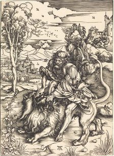 Samson Fighting with the Lion, c. 1497/1498. Creator: Albrecht Durer.