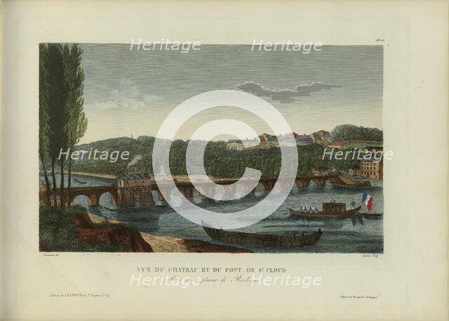 Vue du château et du pont de Saint-Cloud, prise de la plaine de Boulogne, 1817-1824. Creator: Courvoisier-Voisin, Henri (1757-1830).