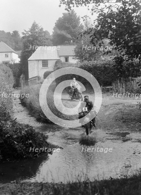 Motorcycles competing in the B&HMC Brighton-Beer Trial, Windout Lane, near Dunsford, Devon, 1934. Artist: Bill Brunell.