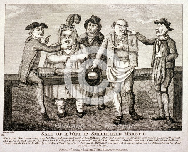 Wife being sold at Smithfield Market, London. 1797.  Artist: Anon