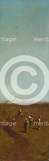 Flying Kites, ca 1880-1885. Artist: Spitzweg, Carl (1808-1885)