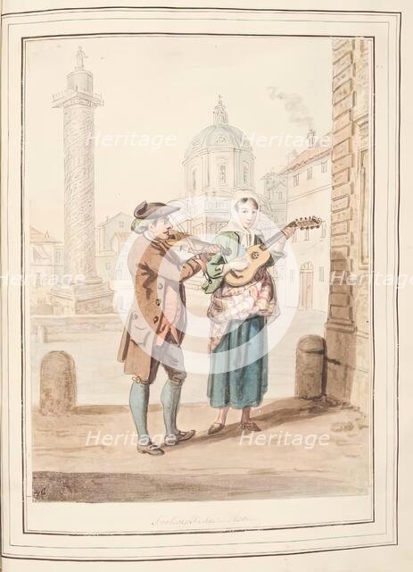 Strolling Fiddlers, Rome, leaf from 'A Collection of Dresses by David Allan Mostly from Nature',1776 Creator: David Allan.