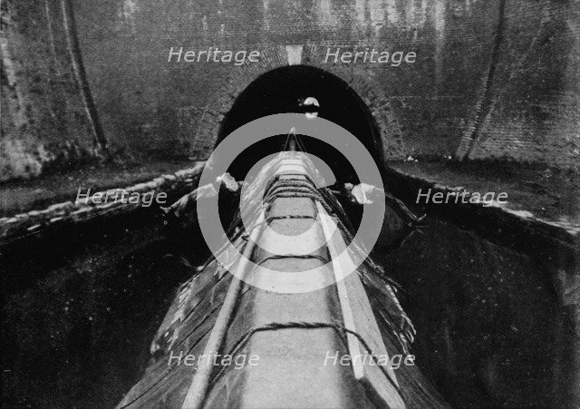 Ready to start 'legging' a canal boat, London, c1890 (1903). Artist: Unknown.