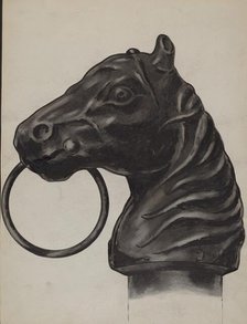 Horse Head Hitching Post, c. 1936. Creator: C.H. Hastings.