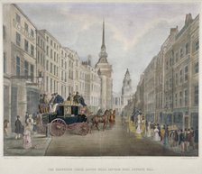 The Cambridge coach leaving the Nelson Inn, Belle Sauvage Yard, Ludgate Hill, London, 1818. Artist: Charles Joseph Hullmandel