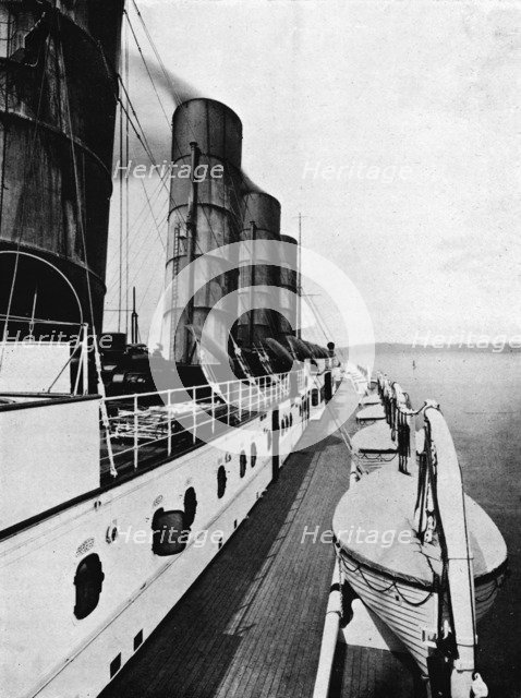 'The boat deck of the Lusitania, showing lifeboats', 1915. Artist: Unknown.