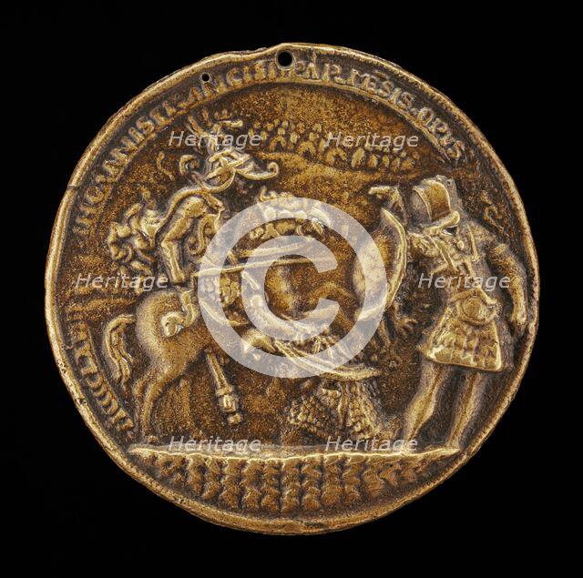 Two Soldiers Fighting with a Horseman, c. 1468. Creator: Gianfrancesco Enzola.