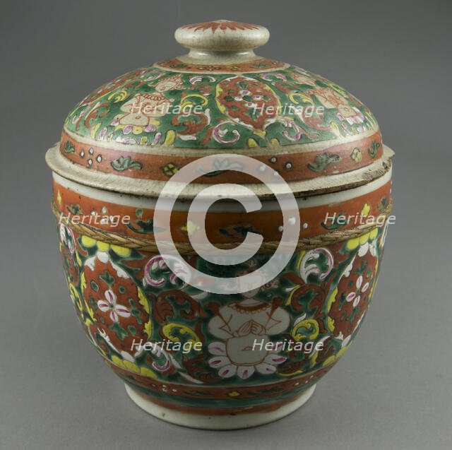 Bencharong (Five-Colored) Ware Covered Jar, Mid-19th century. Creator: Unknown.