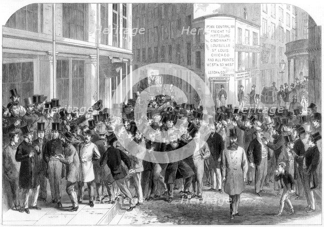 Kerbstone stockbrokers in New York, 1864. Creator: Mason Jackson.