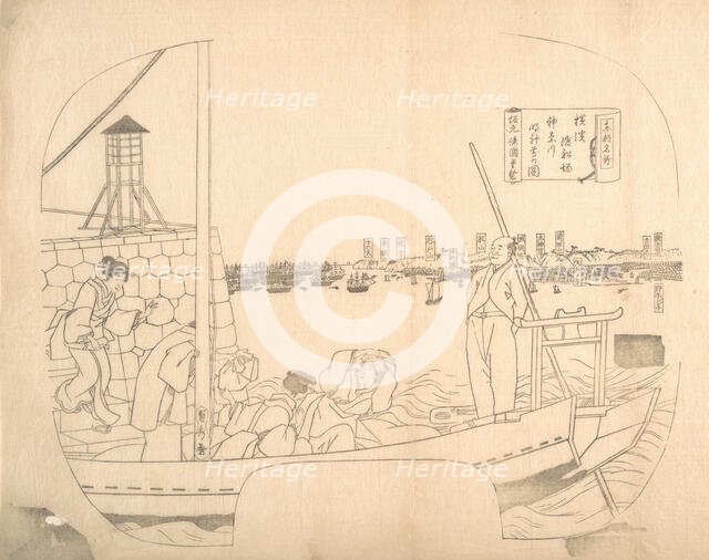 Proof Line-Block Print for Fan, 19th century. Creator: Sadahide Utagawa.