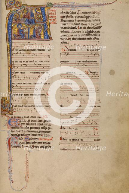 Initial A: The Vision of Saint John of Christ Enthroned and David Playing..., between 1234 and 1262. Creator: Unknown.