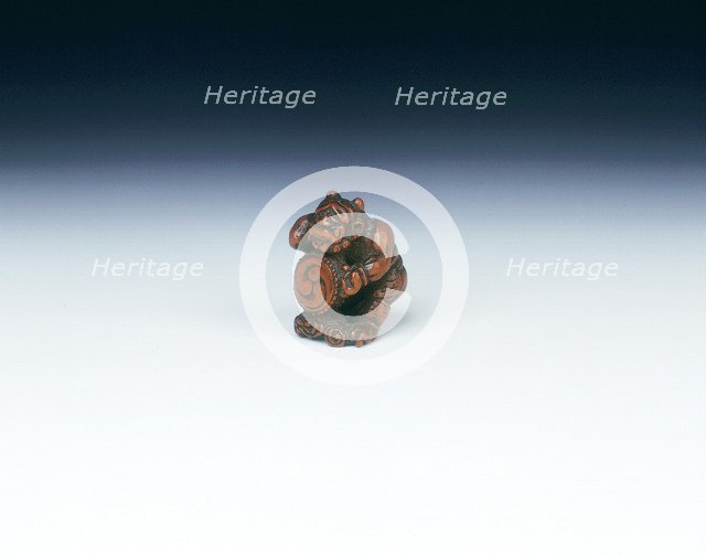 Wooden netsuke of Raiden beating a drum with a gourd, Japan, late 18th century. Artist: Unknown