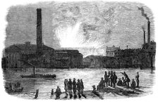 The Fire at the Vauxhall Railway Station, seen from Millbank, 1856.  Creator: Unknown.