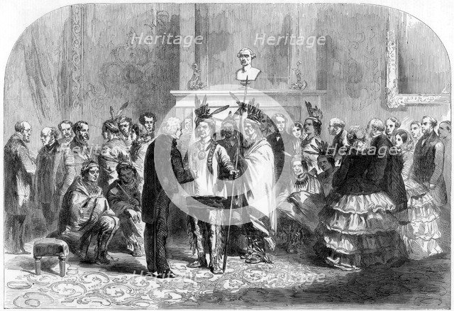 'The president of the United States inducing the hostile tribes to shake hands', 1858. Artist: Unknown