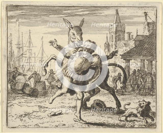 The Ass, Jealous of the Attention the Dog Is Getting From His Master, Looks to Imitate ..., 1650-75. Creator: Allart van Everdingen.