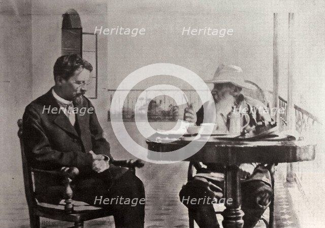 Leo Tolstoy and Anton Chekhov, Russian authors, 1902. Artist: Sophia Tolstaya