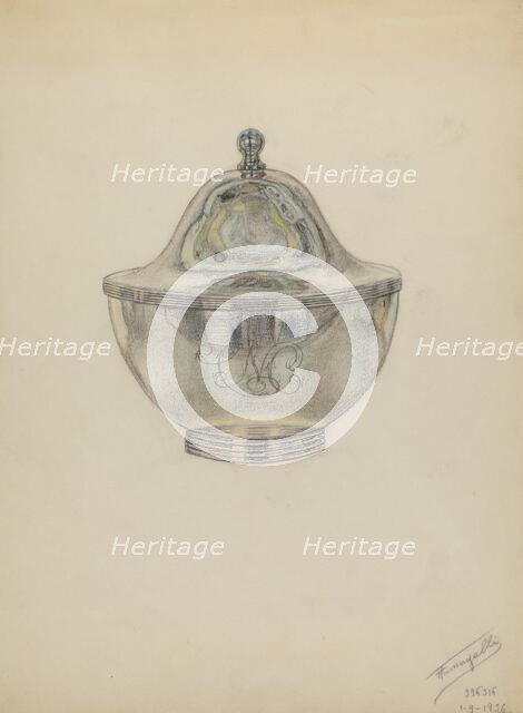 Silver Sugar Bowl with Cover, c. 1936. Creator: Frank Fumagalli.