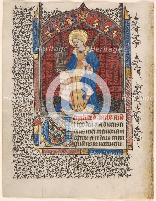 Leaf from a Book of Hours: St. Barbara (6 of 6 Excised Leaves), c. 1420-1430. Creator: Henri d'Orquevaulx (French); Workshop, or.