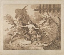 Satan, Sin and Death (Paradise Lost, Book the 2nd), after 1790., after 1790. Creator: Thomas Rowlandson.