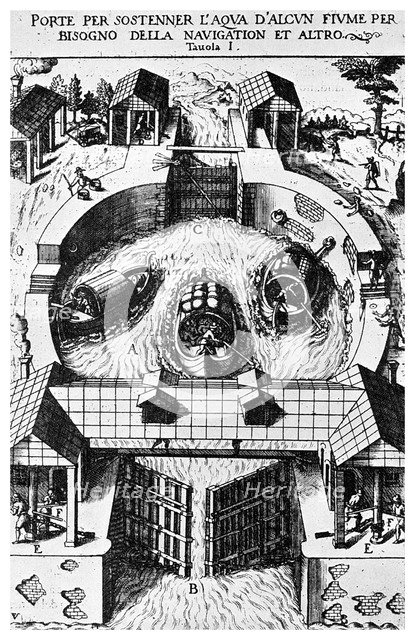 Design for hinged canal lockgates by Leonardo da Vinci, 15th century (1956). Artist: Unknown