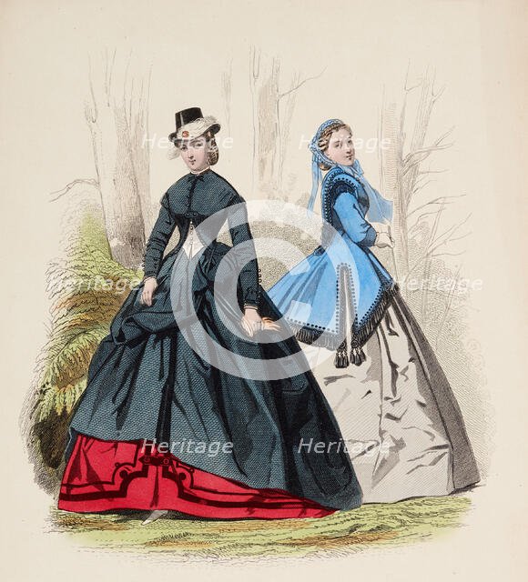 Fashion Plate - Petit Courrier des Dames 'Modes de Paris', 1860. Creator: Gilquin fils.