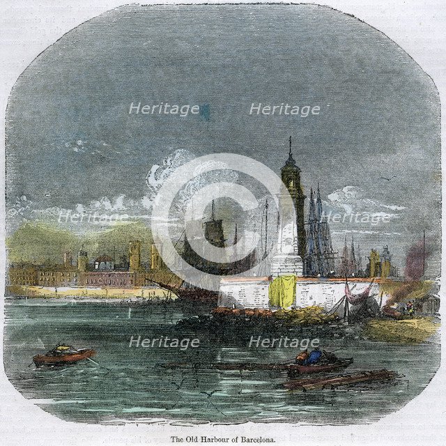 'The Old Harbour of Barcelona', Catalonia, Spain, c1880. Artist: Unknown