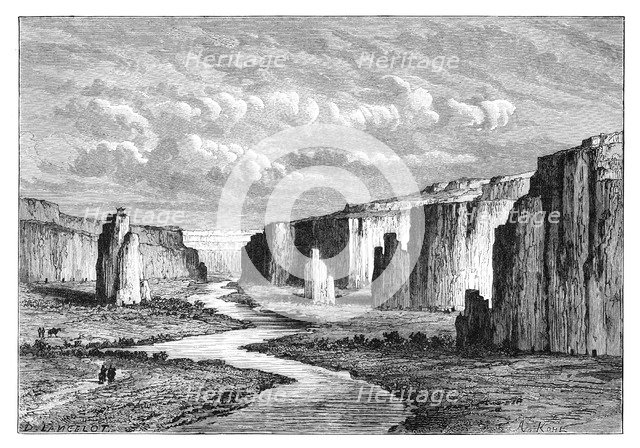 Cliffs in the 'Yellow Earth', north of Tai-Yeun, Shanxi, China, 1895.Artist: Armand Kohl